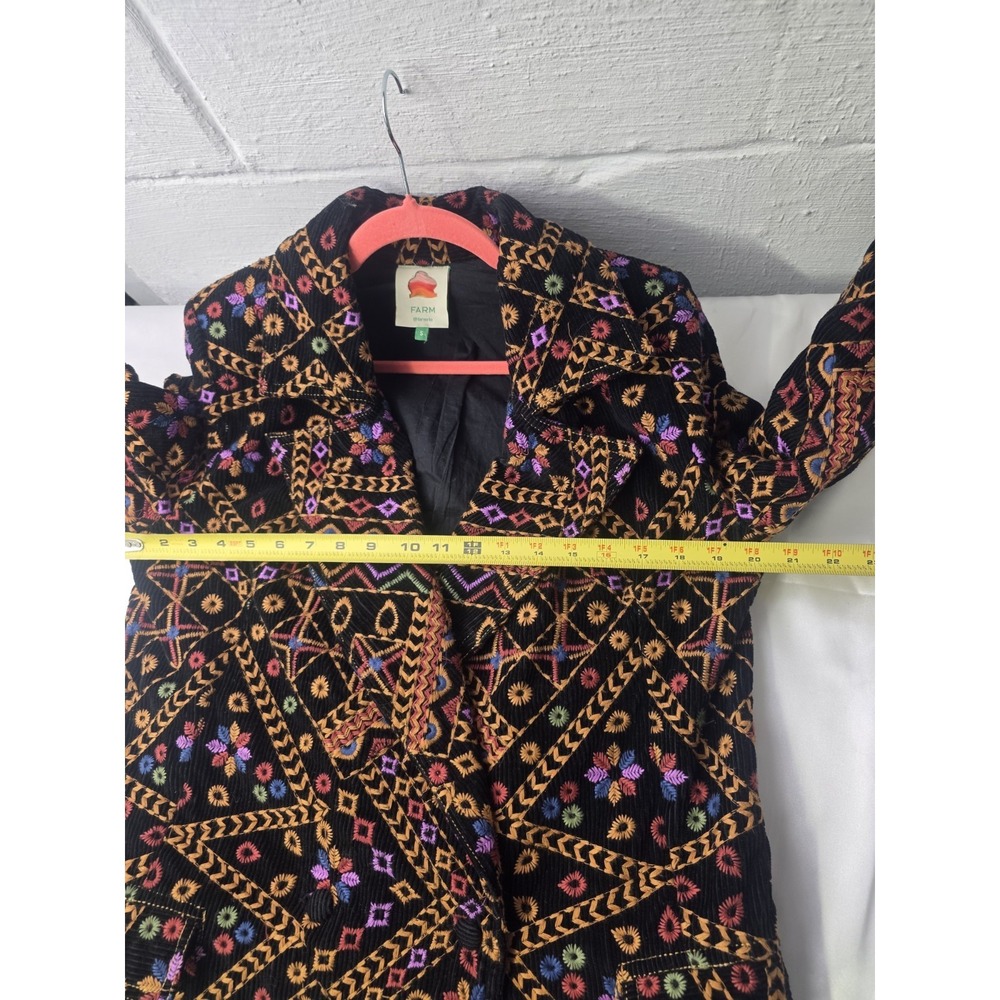 Farm Rio S Double Breasted Embroidered Cotton Corduroy Blazer Colorful Boho Long - Picture 8 of 11